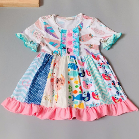 Other - Boutique Feathers Multi Print Ruffle Dress